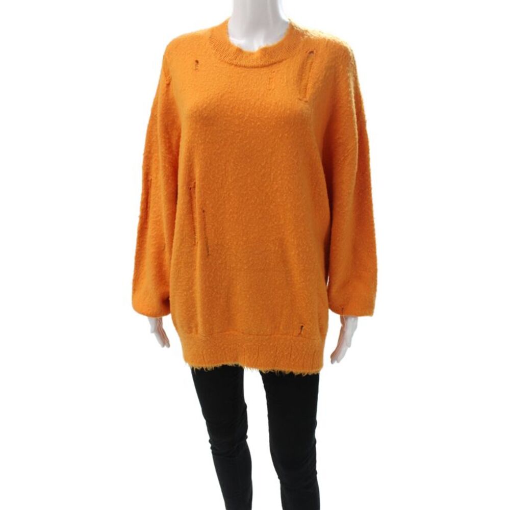 R13 Womens Orange Wool Pullover Sweater Crew Neck Distressed Size XS